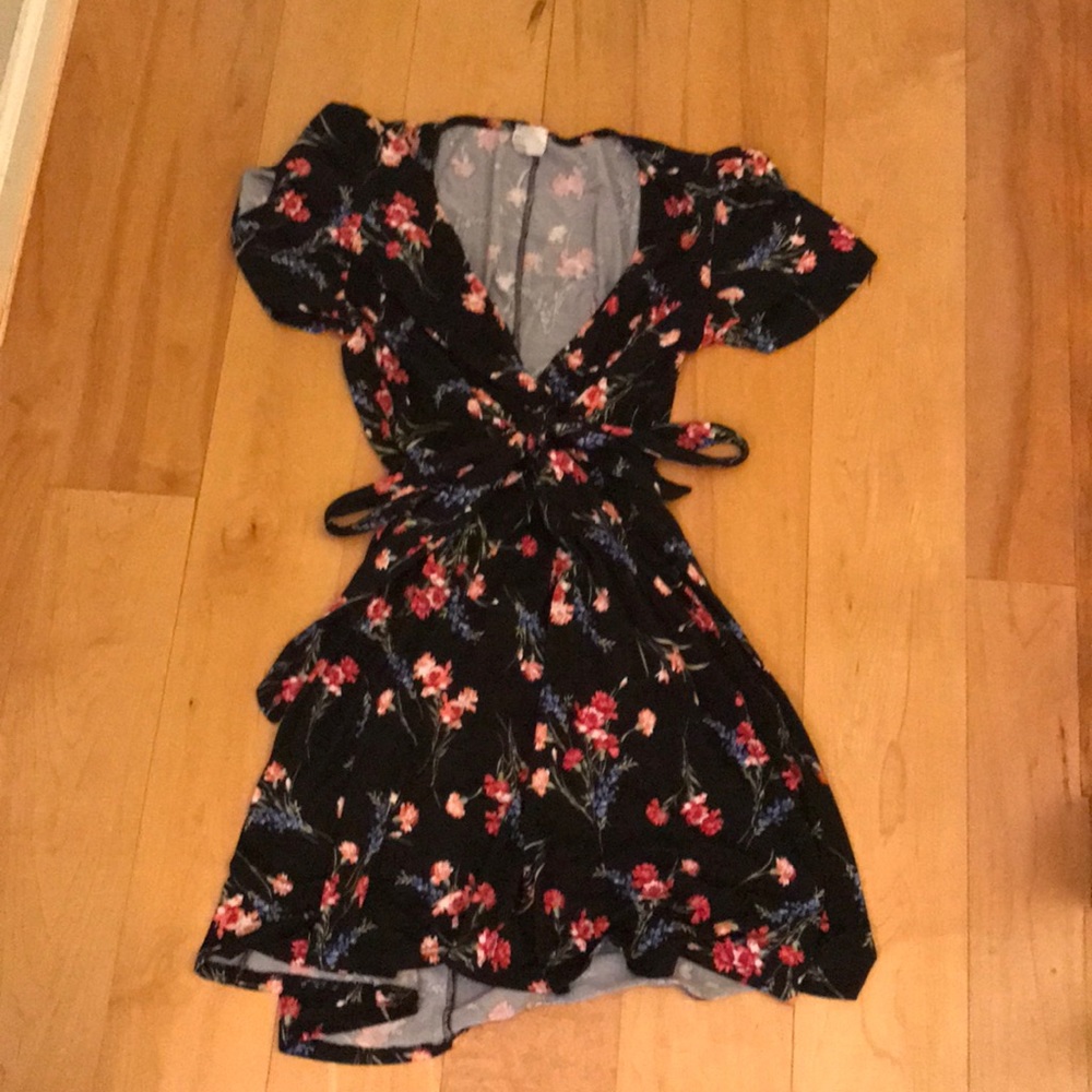 Black dress with colorful flowers
